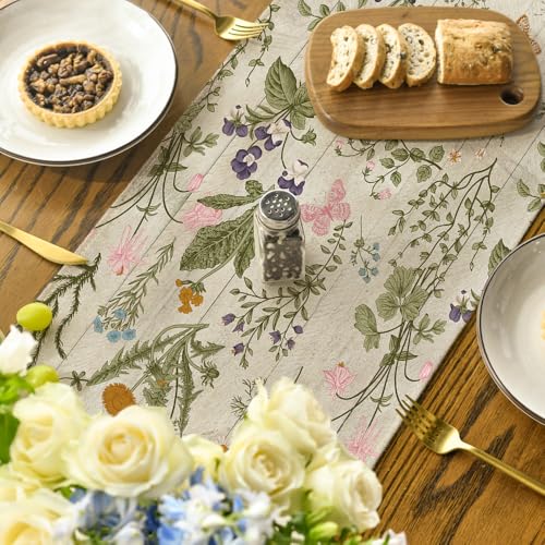 Wood Floral Table Runner 13x120 Inch - Spring Summer Home Decor