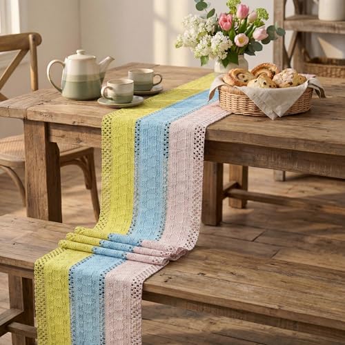 Farmhouse Style Table Runner 12x90 Inch - Yellow Blue Pink Rustic Decor