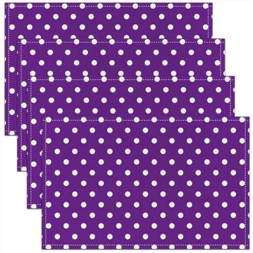 Polka Dot Placemats Set of 4 - 12x18 Inch Table Mats, White Purple Variation