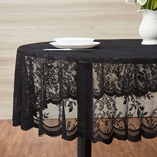 Black 36 Inch Round Lace Tablecloth - Elegant Home Dining Decor