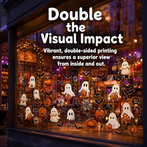 Halloween Window Decals Set - Reusable Ghost Bats Pumpkin Static Stickers for Glass
