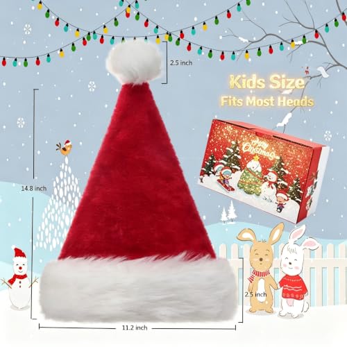 2-Pack Christmas Santa Hats for Adults Kids Baby - Red Velvet Double Thick Unisex Holiday Party Hat