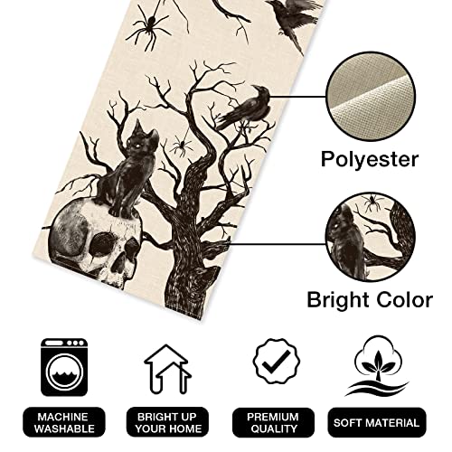 Halloween Table Runner 13x72 Inch Gothic Skull Black Cat Crow Silhouette Tree Decor