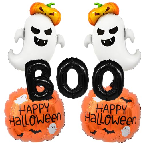 7Pcs Halloween Foil Balloon Set with Ghost Pumpkin Boo Decorations for Party