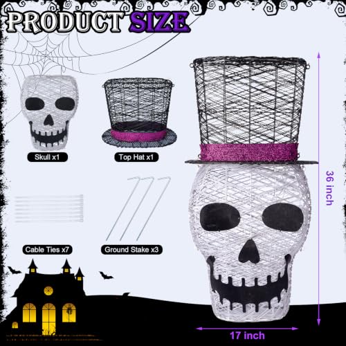Rattan Skull Lighted Outdoor Halloween Decoration - 36" Haunted LED Skull with Top Hat