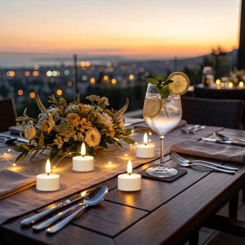 Rechargeable Tea Lights Candles with Remote & Charging Base - White 6-Pack