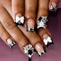 Press On Nails Short Square with Bow Charms and Zebra Print - 24 Pack