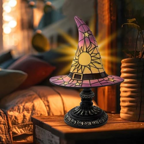 Purple Witch Hat Lamp - Handmade Gothic Fantasy Desk Light, Mysterious Bedroom Decor