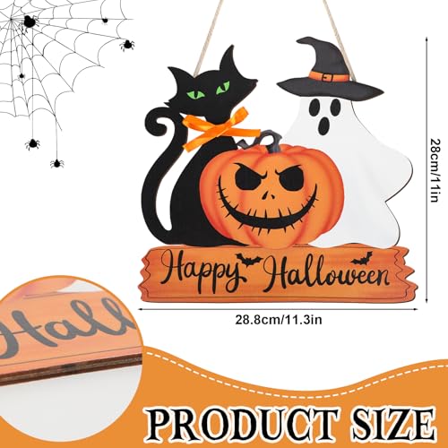 Halloween Door Decorations Ghost Pumpkin Black Cat Wooden Hanging Sign - Classic