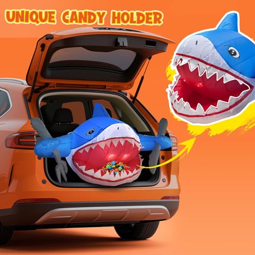 Halloween Trunk or Treat Car Decorations Kit - Shark Theme Inflatable with LED Lights