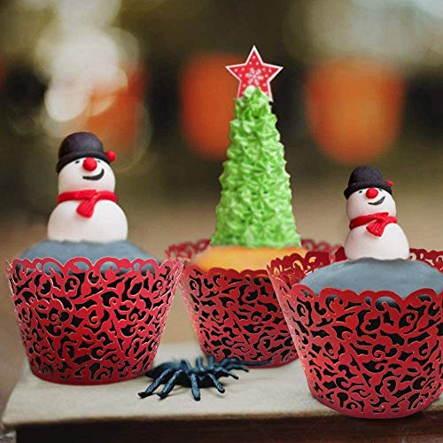 Red Lace Hollow Out Cupcake Wrappers 50pcs - Elegant Party Decoration