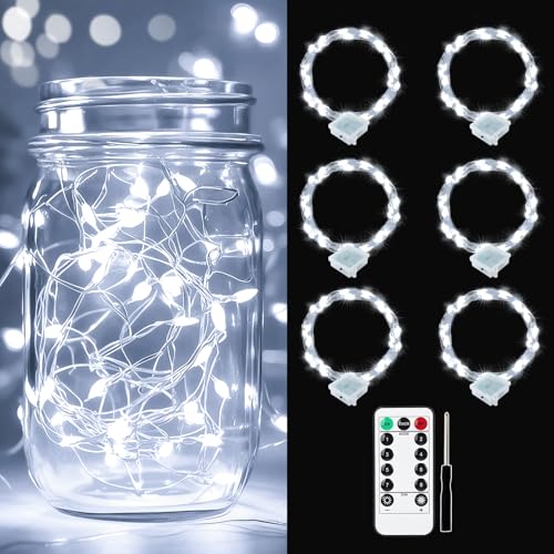 White Battery Operated Fairy String Lights 6 Pack - Waterproof 7ft LED with Remote
