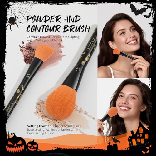 Halloween Goth Makeup Brush Set - 5PCS with Eyeshadow Palette & Accessories - Variation of THIS listing
