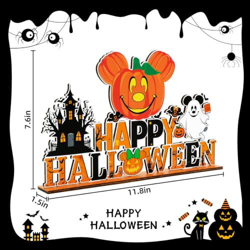 Halloween Wood Table Centerpiece Decorations - Spooky Pumpkin, Ghost & Castle