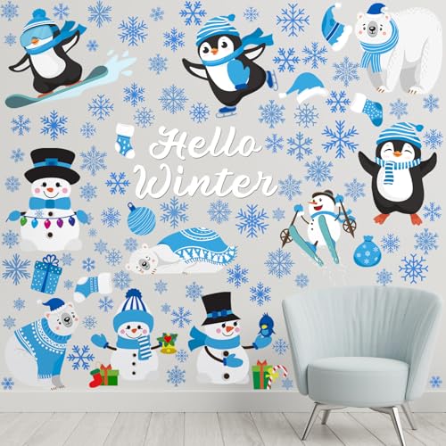 Haull Winter Wall Decals - Penguin Style 6 Sheets Christmas Xmas Stickers