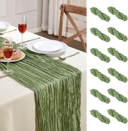 Sage Green Cheesecloth Table Runner 12 Pack 35x120 Inch Boho Rustic Decor