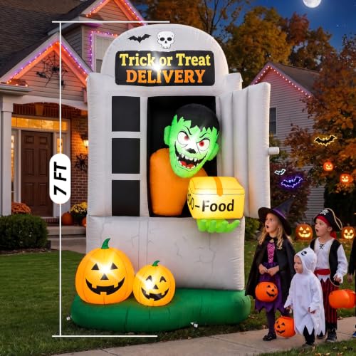 7FT Halloween Inflatable Zombie Delivery Man Outdoor Yard Decor with Lights