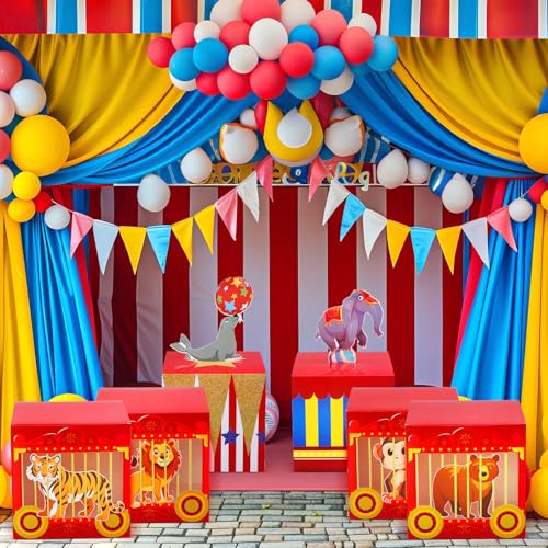 Circus Party Decorations Set - 6 Large Gift Boxes with Animal Cards