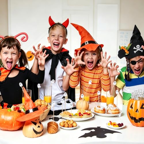 Halloween Ghost Cocktail Picks - 120pcs Food Skewers for Appetizers & Drinks - White Ghost Variation