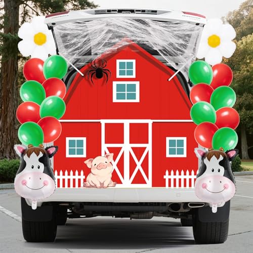 Farm Halloween Trunk or Treat Car Decorations Kit - Barn Banner, Balloons & Web
