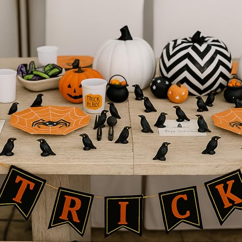 Mini Crow Figurines for Halloween Decorations - 50pcs Dark Theme Crafts & Party Favors