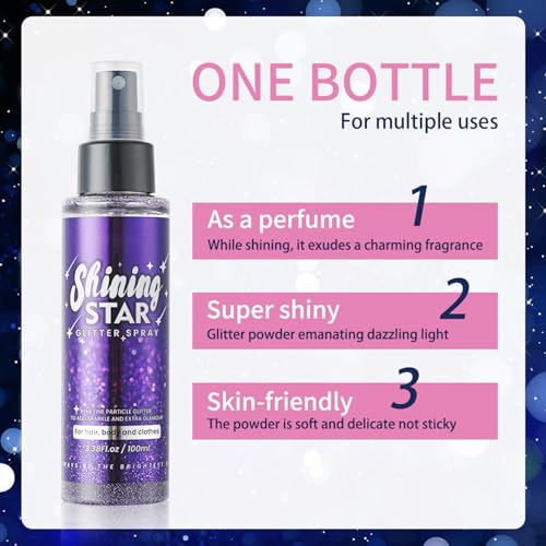Purple Body Glitter Spray - Sparkling Hair & Body Shimmer for Mardi Gras & Festivals