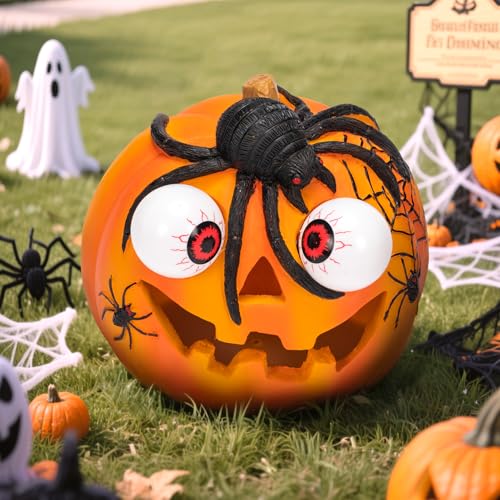Halloween Pumpkin Solar LED Light with Spider Decoration - Waterproof Outdoor Garden Light