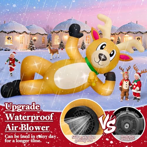 Kalolary 10.5FT Long Christmas Inflatable Reindeer Lying Outdoor Decoration - With Lights