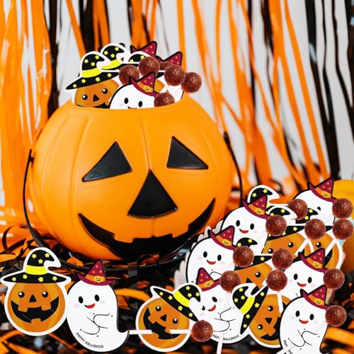 Halloween Lollipop & Candy Holder Cards - 100 Pack with Pumpkin & Ghost Designs