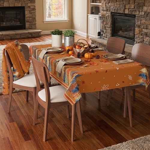 Fall Watercolor Tree Tablecloth 60x84 Inch Rectangular Autumn Decor - Washable Polyester, Seasonal Thanksgiving Cover - Fall Trees Variation