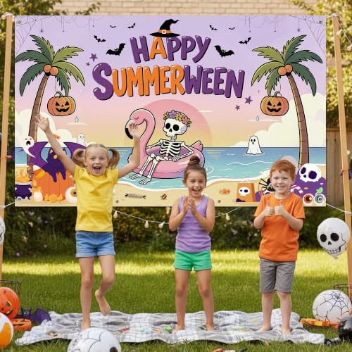 Summerween Party Backdrop Banner - 70.8 x 43 Inch Halloween Beach Scene