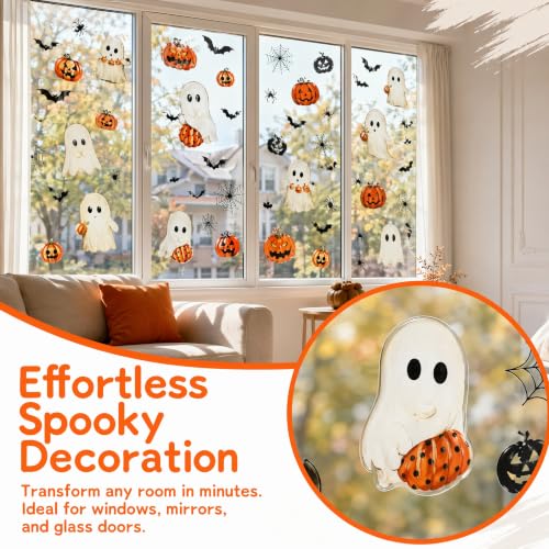 Halloween Window Decals Set - Reusable Ghost Bats Pumpkin Static Stickers for Glass