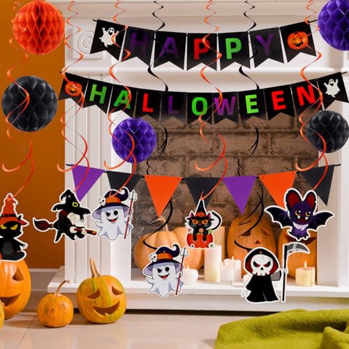 Halloween Party Decorations Set with Banners Swirls Honeycomb Balls - Indoor Outdoor