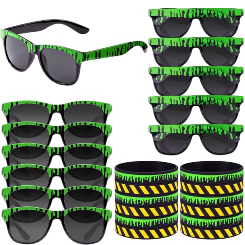 Ghost Party Favors Set - Halloween Sunglasses & Wristbands - 12 Pieces - Variation of Ghost