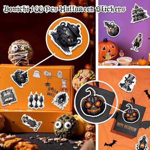 Halloween Goth Stickers - 100 Dark Skull & Witch Decor, GOTH-3 Variation
