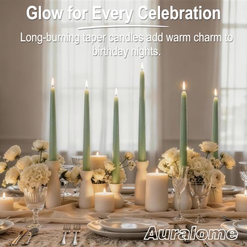 12-Pack Sage Green Taper Candles - 10 Inch Dripless Unscented Long Burn Time