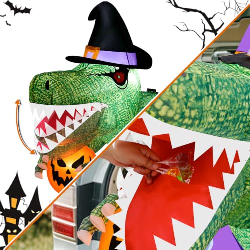 Inflatable Dinosaur Car Decoration Kit - 4 Ft Motion Dinosaur with LEDs for Halloween Trunk or Treat - Variation of Dinosaur
