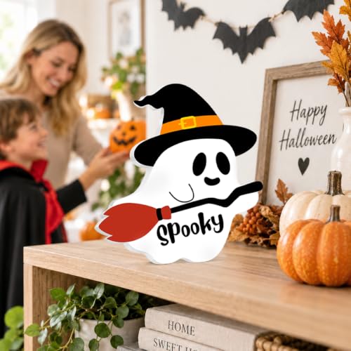Spooky Halloween Decor Sign - Acrylic Ghost 4x4 Inch - Funny Holiday Accent