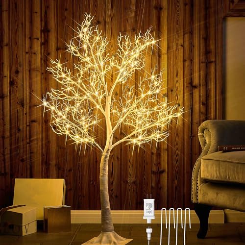 White Lighted Twig Tree 4FT with Fairy Lights for Holiday Decor - Indoor Outdoor