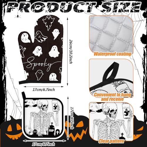 Pickmesh Skeleton Halloween Oven Mitts & Kitchen Towels Set - Spooky Kitchen Decor