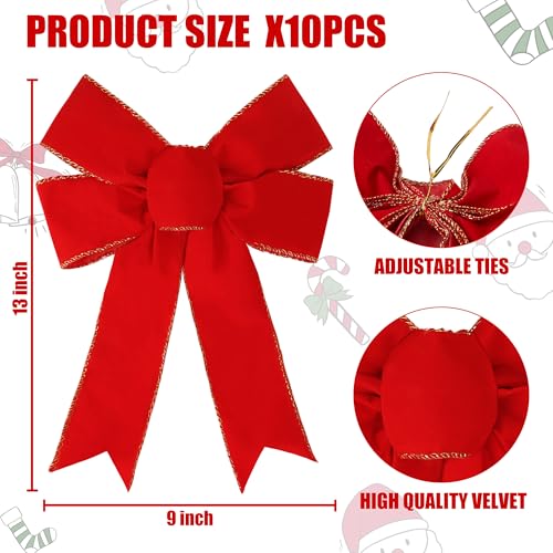 Christmas Red Velvet Bow Set - Large Holiday Wreath Decorations, 13x9 Inches