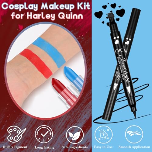 Harley Quinn Halloween Face Body Paint Kit with Hair Extensions - Blue & Red