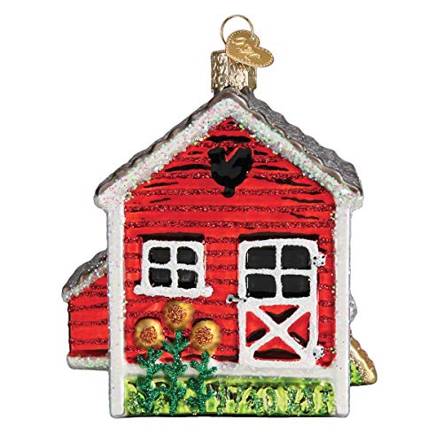Glass Blown Chicken Coop Ornament - Farmhouse Holiday Decoration, Handcrafted Christmas Tree Ornament