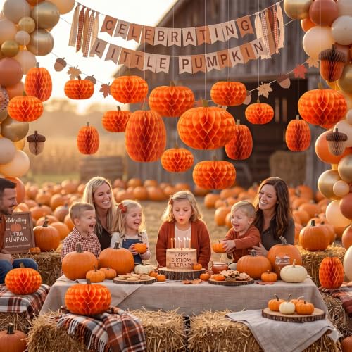 Fall Pumpkin Honeycomb Hanging Decorations Set - 30 Pieces for Thanksgiving & Harvest Party - Variation of THIS Listing
