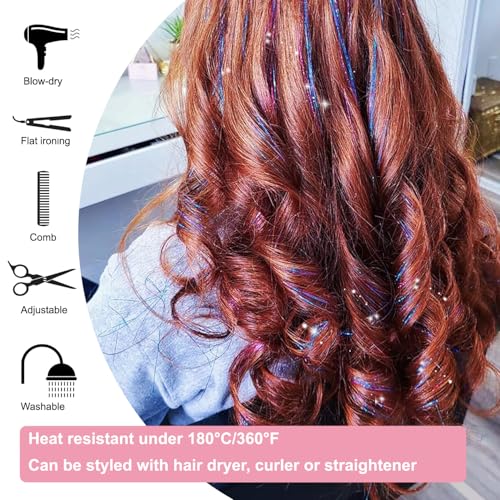 20 Inch Pink Hair Tinsel Clip-In Extensions - Sparkling Glitter Hair Accessories - 18Pcs