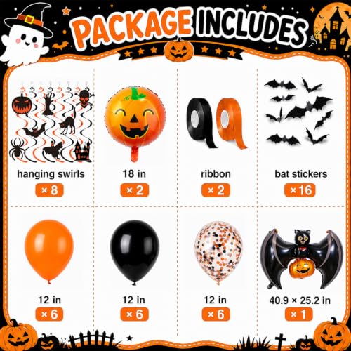 Orange Bat Halloween Balloons & Party Decorations - 49 Pcs Outdoor Indoor Set