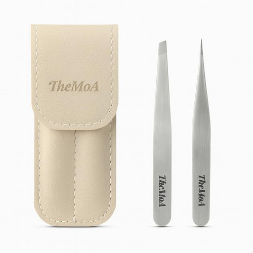 THEMOA Precision Tweezers Set – Stainless Steel Pointed & Slant Tip Tweezers for Eyebrow, Facial Hair, Ingrown Hair, Professional Beauty Tool with Case