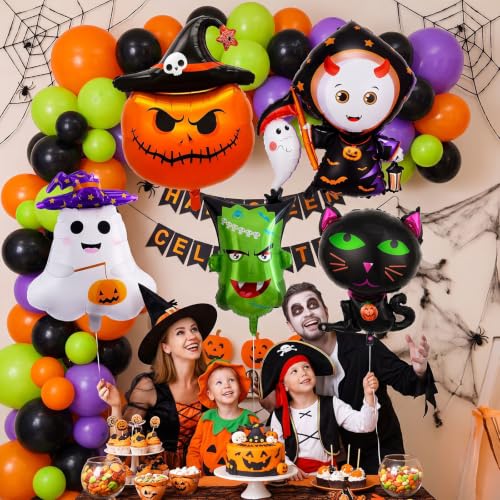 Halloween Party Balloons Set with Ghost, Cat, Pumpkin & Monster Shapes - 5 pcs