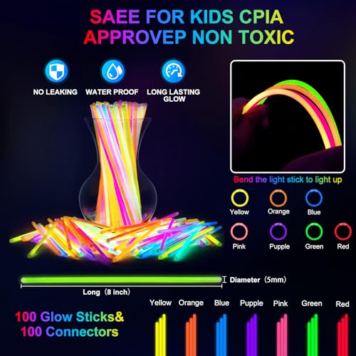 Glow in the Dark Party Supplies Set with Foam Sticks LED Glasses & Finger Lights