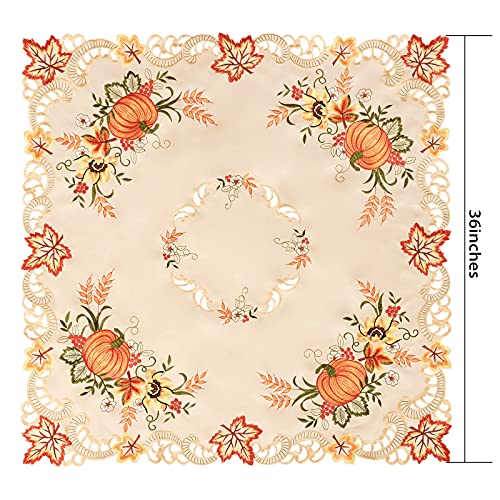 Small Fall Pumpkin Tablecloth - 34x34 Inch Square Autumn Harvest Decor
